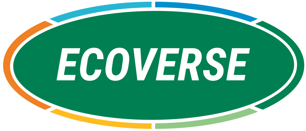 The Ecoverse logo - a green oval behind white text, surrounded by 6 color bands.