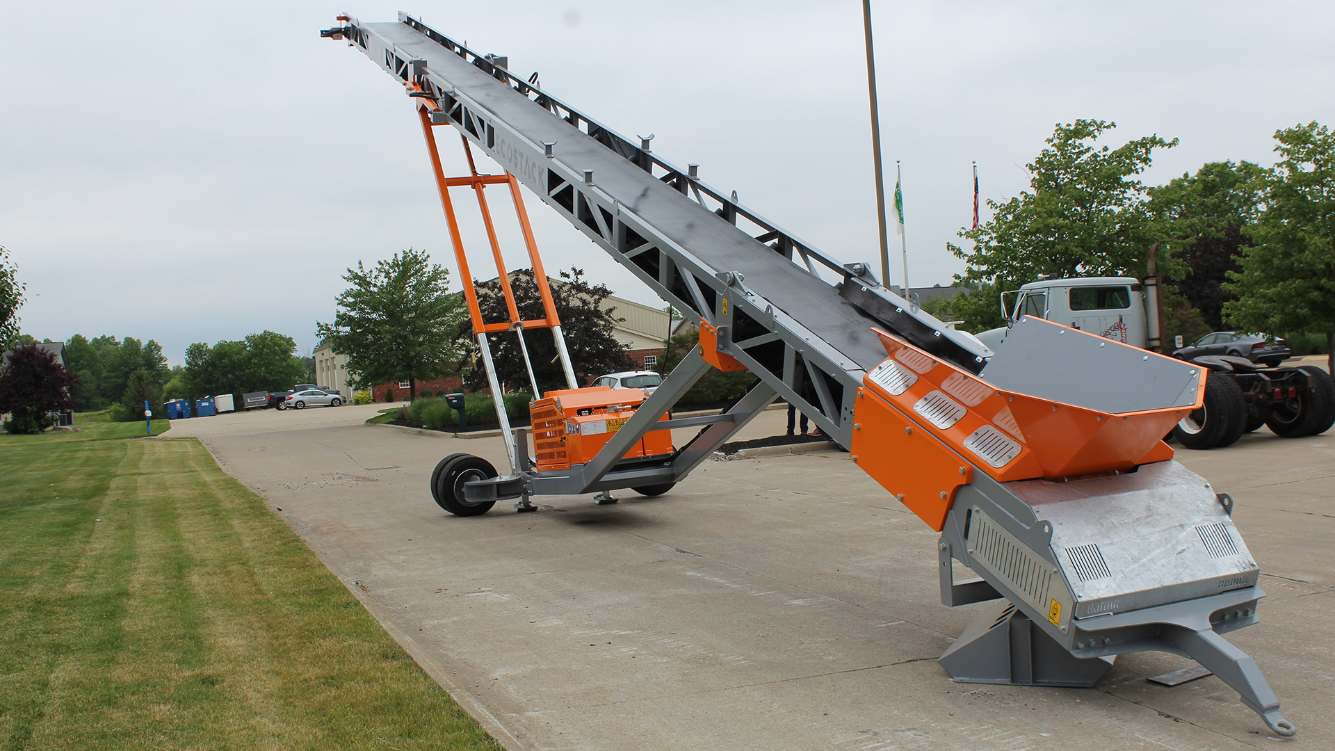 The EcoStack 8036 wheeled stacker is 80' long to stack materials and conserve yard space.