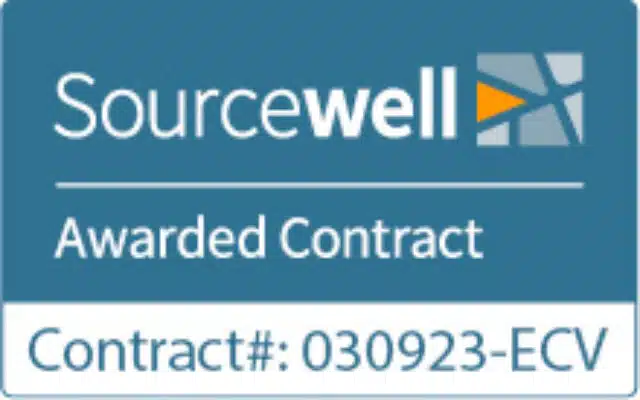 The Sourcewell badge, showing awarded contract number 030923-ECV.