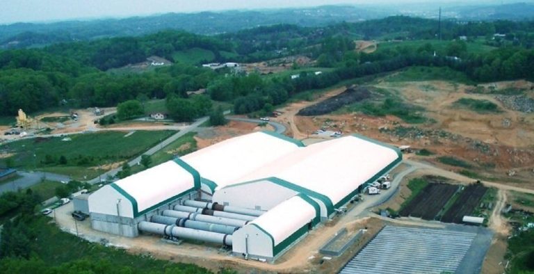An aerial view of the mostly enclosed Sevier Solid Waste facility in Pigeon Forge, TN.